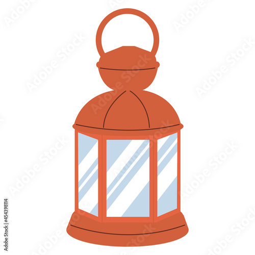 Retro table lantern, kerosene lamp. Vector hand drawn illustration. Isolated on white background