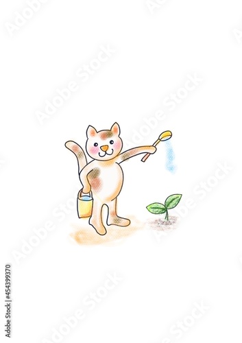 Handwritten illustration of watering cat photo