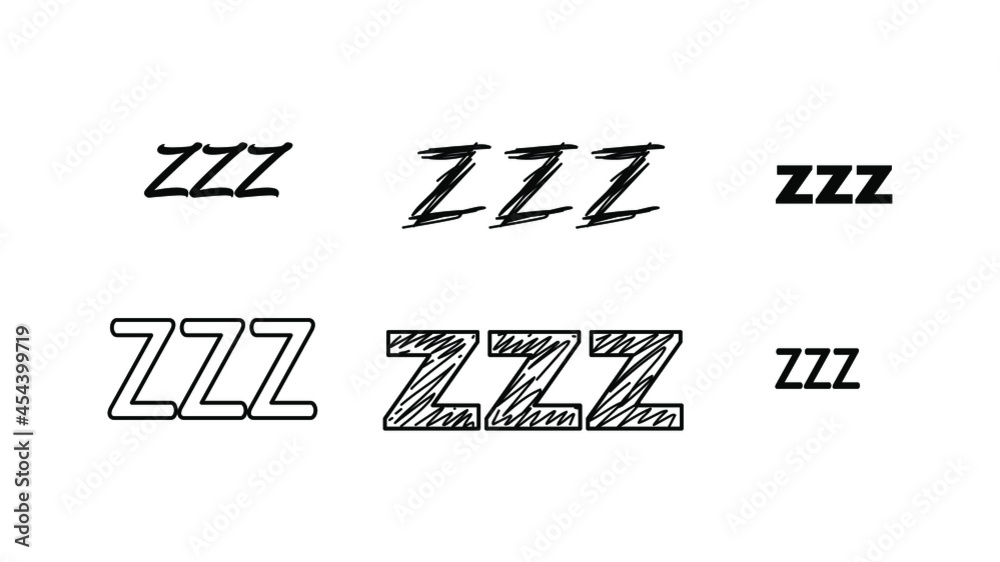 Fototapeta premium Set Hand Draws Collection Doodle Different Black Zzz Sleep Vector Design Style Cartoon Icons Sketch Night Dream