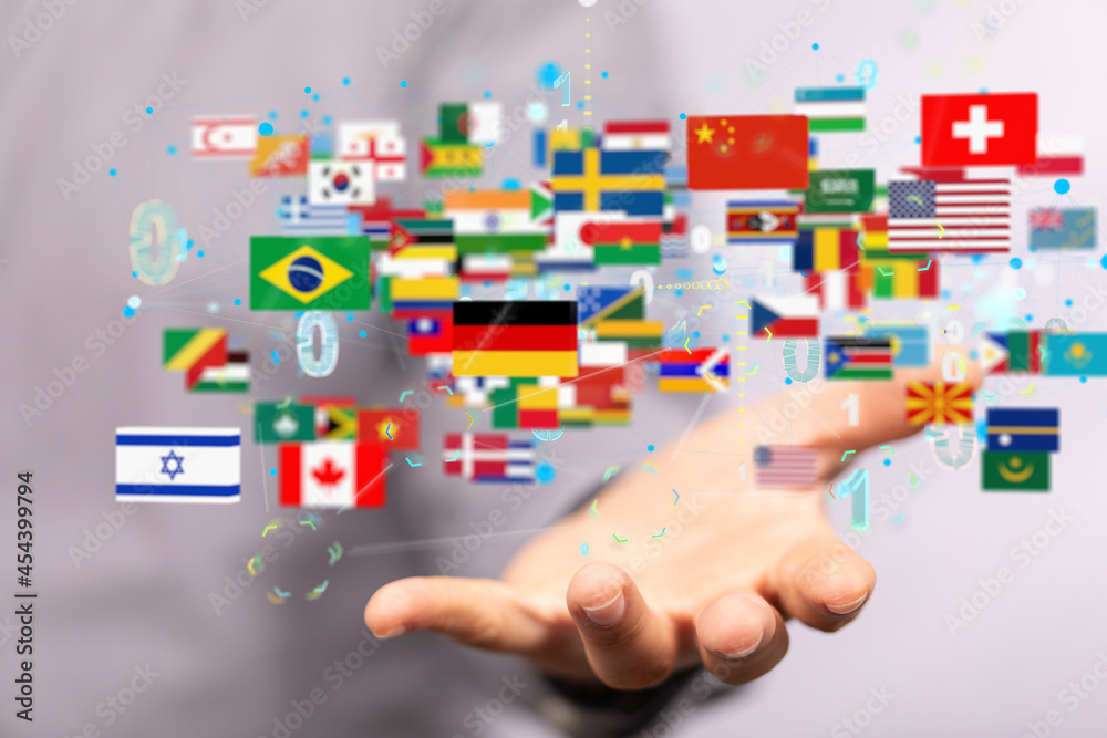 World map with all states and their flags,3d render. World map with all states and their flags,3d render.