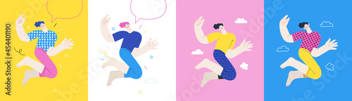 Happiness - happy people jumping in the air cheerfully