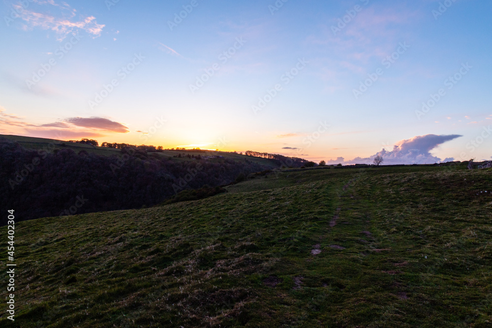 Sunset in the Peak District in the town of Milldale spring time