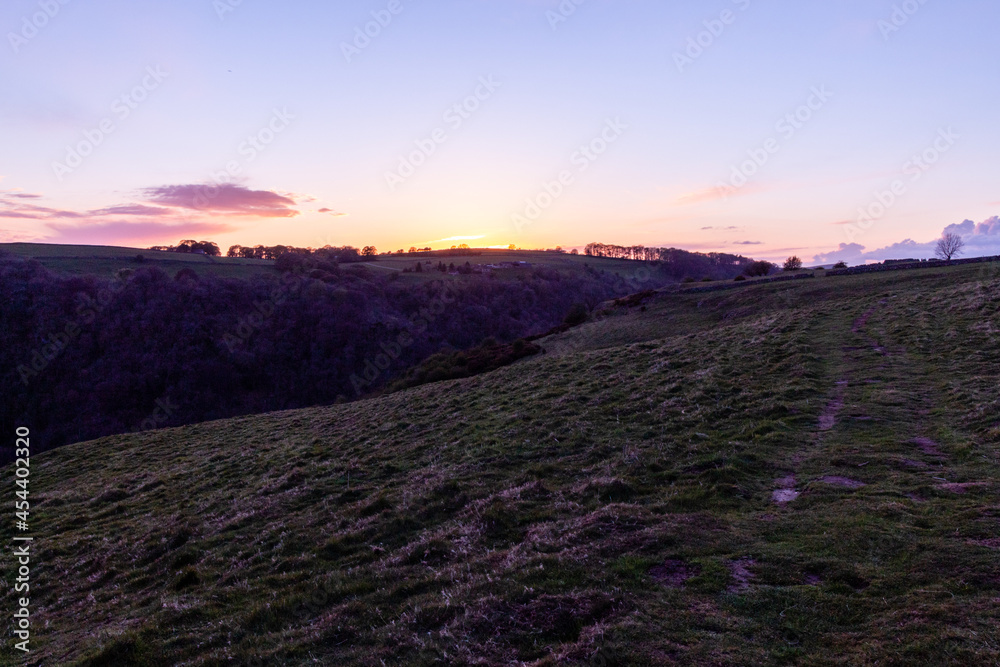 Sunset in the Peak District in the town of Milldale spring time