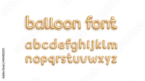 Inflated gold balloon font with lowercase alphabet, top view