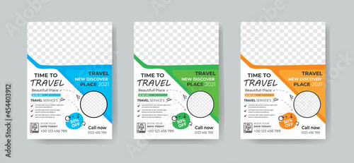 Travel and Tourism Flyer Layout with 3 Colorful Accents and Grayscale Elements