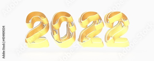 Gold number 2022 isolated on white background. 3d illustration