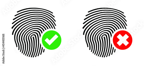Right, wrong or lock, unlock. People fingerprint or finger print pictogram. Personal touch id app. Mobile touchscreen scan. Human fingerprints icon. Vector sign. Password, blocking, security concept.