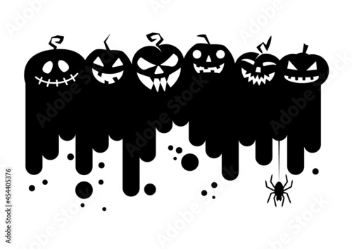 Happy Halloween - black grining pumpkins on white background