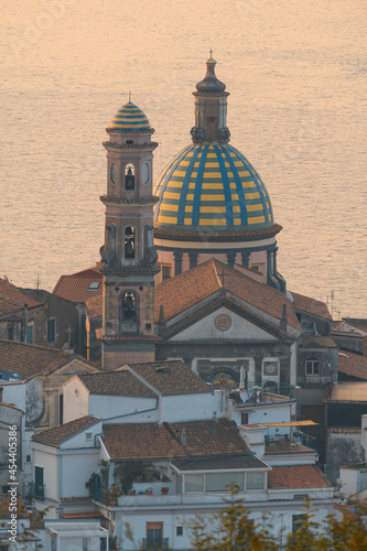Vietri sul Mare Amalfi coast, view at dawn and detail of the cathedral