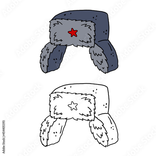 Ushanka Hat. Fur Russian cap. Grey headdress. Cartoon illustration isolated on white
