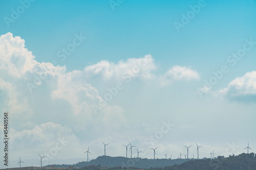 Wind turbines with clouds