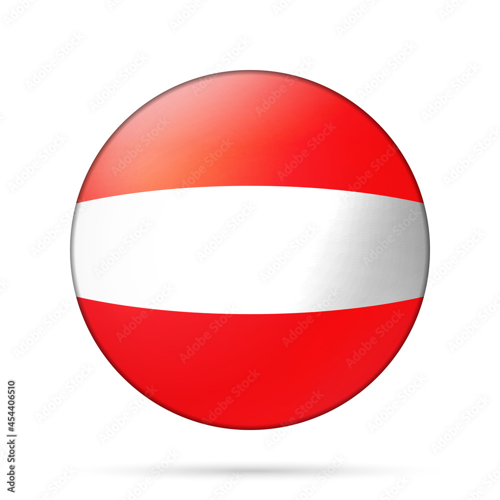 Glass light ball with flag of Austria. Round sphere, template icon. Austrian national symbol. Glossy realistic ball, 3D abstract vector illustration highlighted on a white background. Big bubble Glass light ball with flag of Austria. Round sphere, template icon. Austrian national symbol. Glossy realistic ball, 3D abstract vector illustration highlighted on a white background. Big bubble