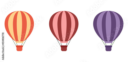Hot air balloons in cartoon flat style .Set of various colorful balloons. Web icons.