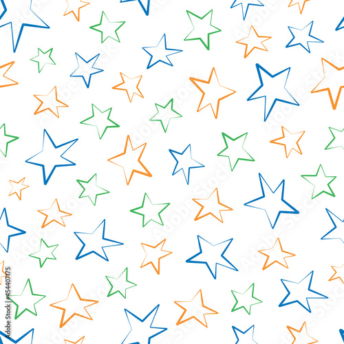 Seamless multi colored stars texture on a white background. Pattern of stars.