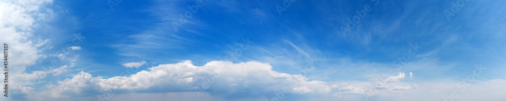 Blue Sky background with tiny Clouds. Panorama background