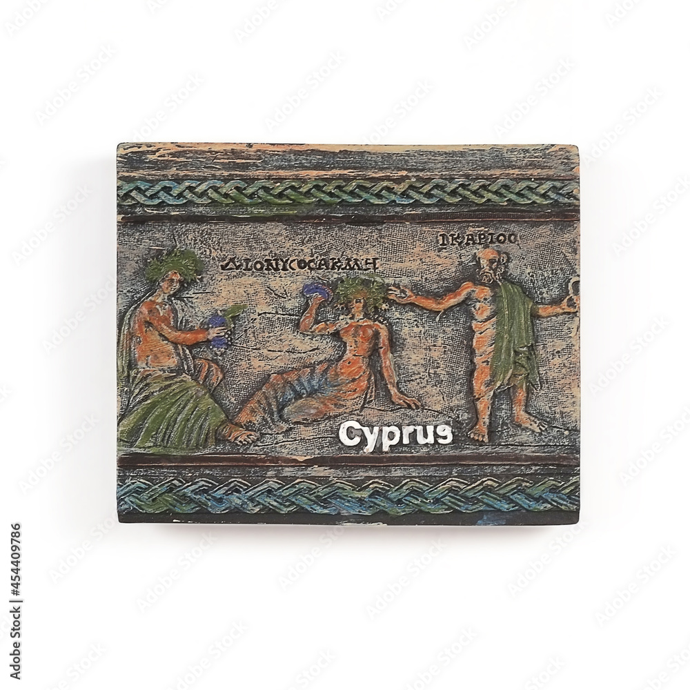 Souvenir from the island of Cyprus (Greece) with the image of the ancient mythological story. Design element with clipping path
