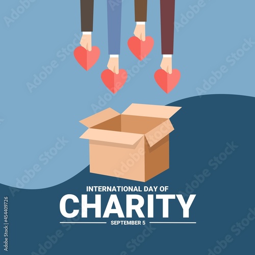 Vector illustration, hand putting a heart symbol in a box, as a banner or poster, International day of Charity.