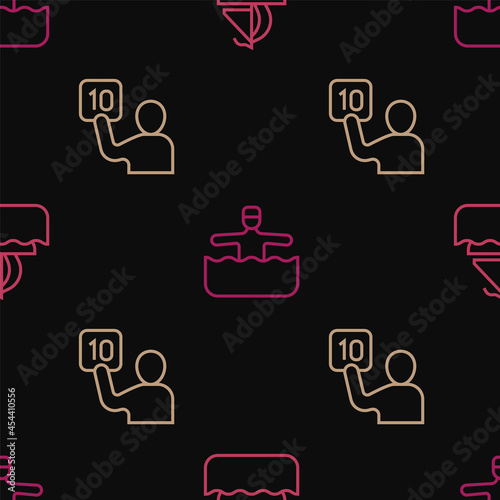 Set line Yacht sailboat, Assessment of judges and Water gymnastics on seamless pattern. Vector