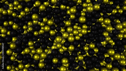 Scattered golden-black balls. Gold and black beads effect