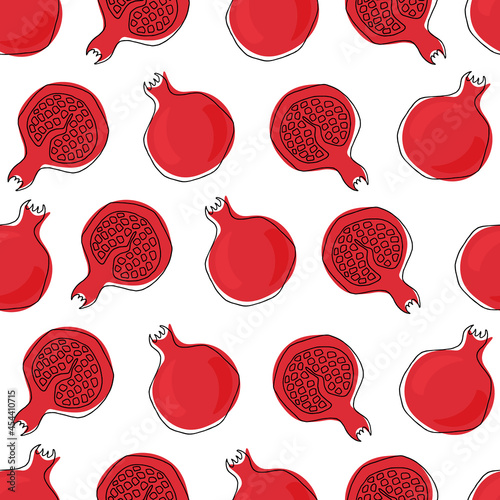 Seamless pattern with pomegranate fruit. Fruit pattern. A vector image in the style of doodles.