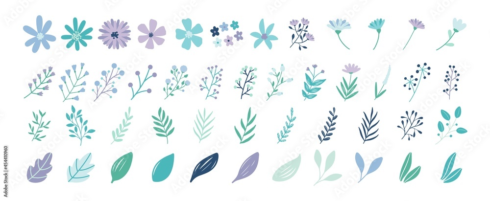 Individual Blue and Purple Flower Element - obrazy, fototapety, plakaty 