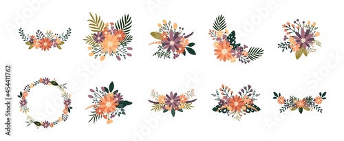 Orange and Purple Flower Arrangement Element
