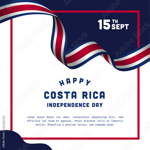 Square Banner illustration of Costa Rica independence day celebration. Waving flag and hands clenched. Vector illustration.
