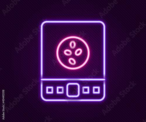 Wallpaper Mural Glowing neon line Electronic coffee scales icon isolated on black background. Weight measure equipment. Colorful outline concept. Vector Torontodigital.ca