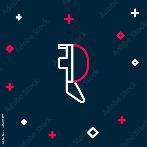 Line Fencing helmet mask icon isolated on blue background. Traditional sport defense. Colorful outline concept. Vector