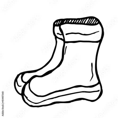 Rubber boots hand drawn vector doodle illustration. Cartoon watertights. Isolated on white background. Hand drawn simple element