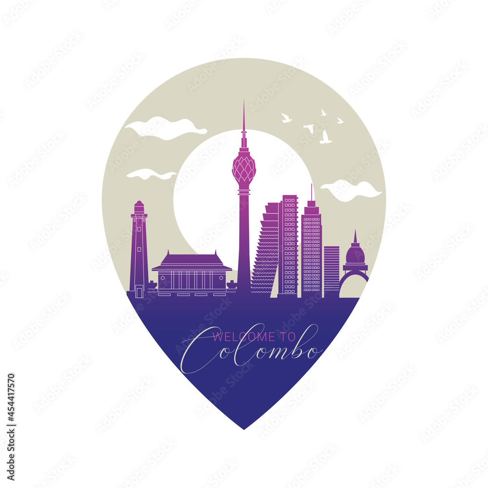 Colombo, Sri Lanka, Location pin, location icon, Vector Illustration, Business travel and tourism concept with modern buildings. Image for presentation, banner, placard and web site.