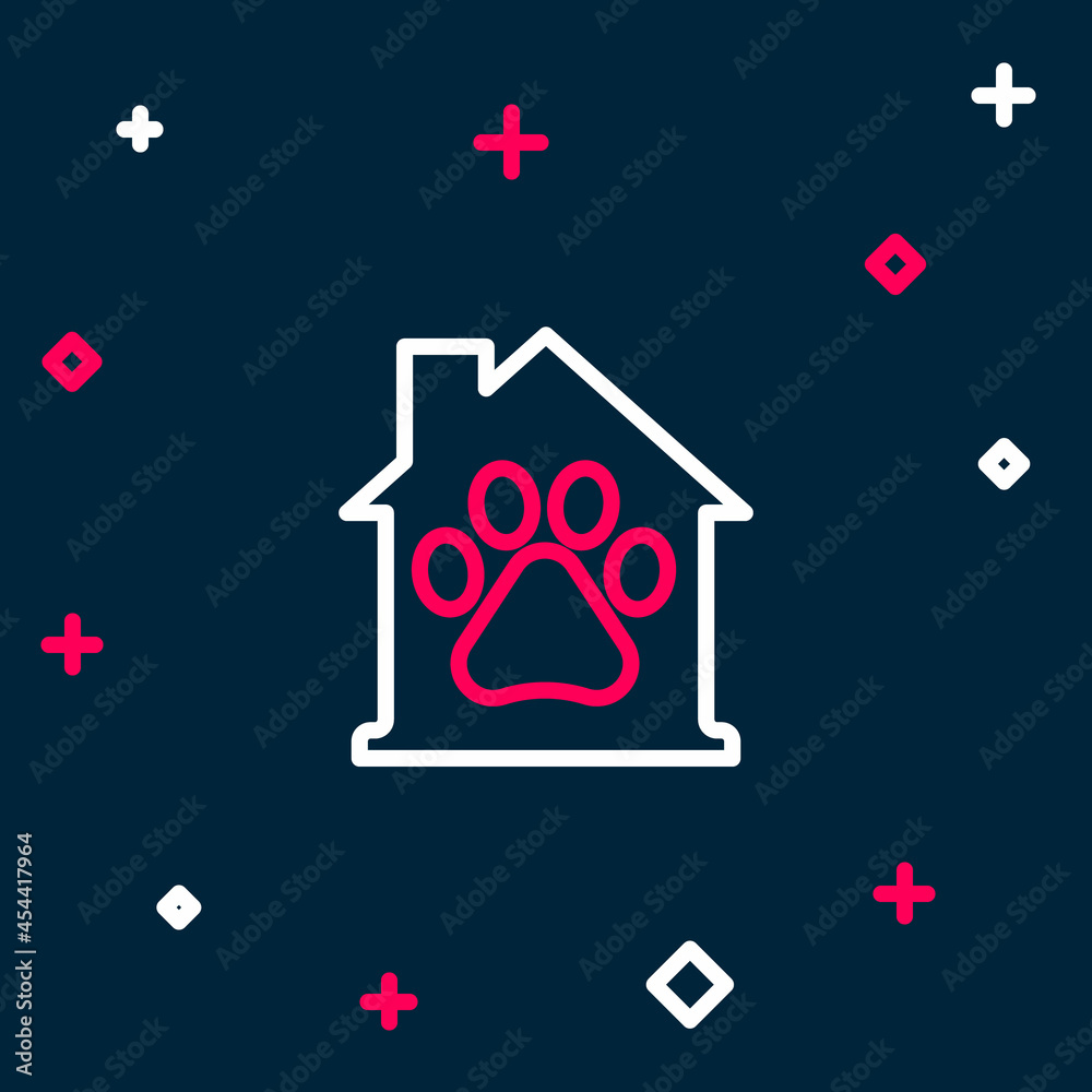 Line Pet house icon isolated on blue background. Colorful outline concept. Vector Line Pet house icon isolated on blue background. Colorful outline concept. Vector