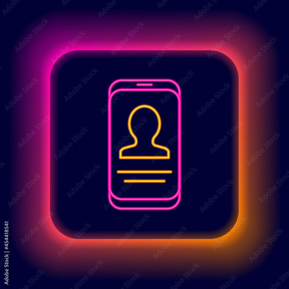 Glowing neon line Mobile with resume icon isolated on black background. CV application. Searching professional staff. Analyzing personnel resume. Colorful outline concept. Vector Glowing neon line Mobile with resume icon isolated on black background. CV application. Searching professional staff. Analyzing personnel resume. Colorful outline concept. Vector