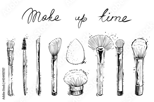 Set of makeup brushes, monochrome vector illustration