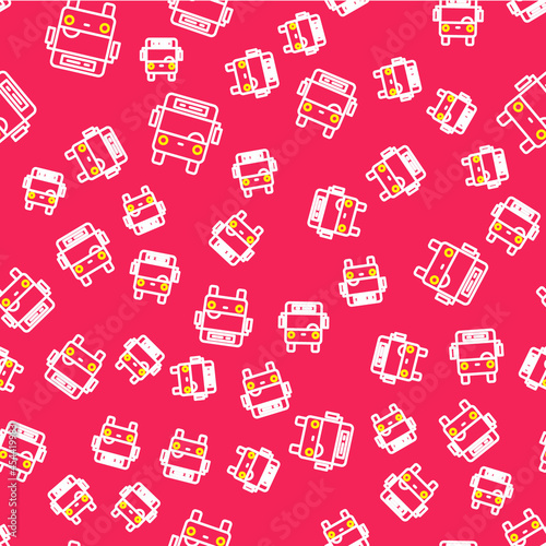 Line Bus icon isolated seamless pattern on red background. Transportation concept. Bus tour transport sign. Tourism or public vehicle symbol. Vector