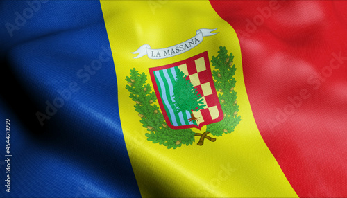 3D Waving Andorra City Flag of La Massana Closeup View photo
