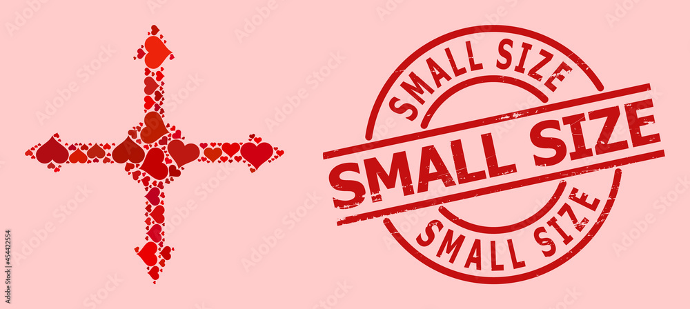 Grunge Small Size seal, and red love heart mosaic for expand. Red round stamp seal contains Small Size title inside circle. Expand mosaic is constructed from red valentine items. Grunge Small Size seal, and red love heart mosaic for expand. Red round stamp seal contains Small Size title inside circle. Expand mosaic is constructed from red valentine items.