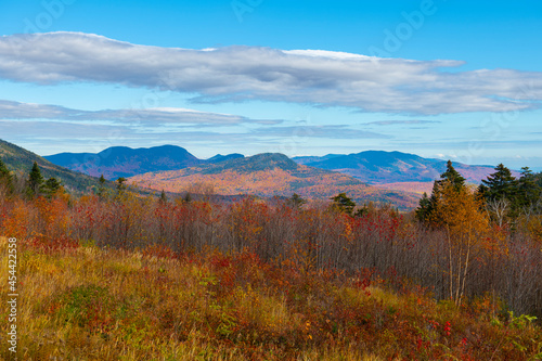 Graham Wangan Overlook at Kancamagus Pass on the highest point on Kancamagus Highway in White Mountain National Forest in fall, Town of Lincoln, New Hampshire NH, USA.