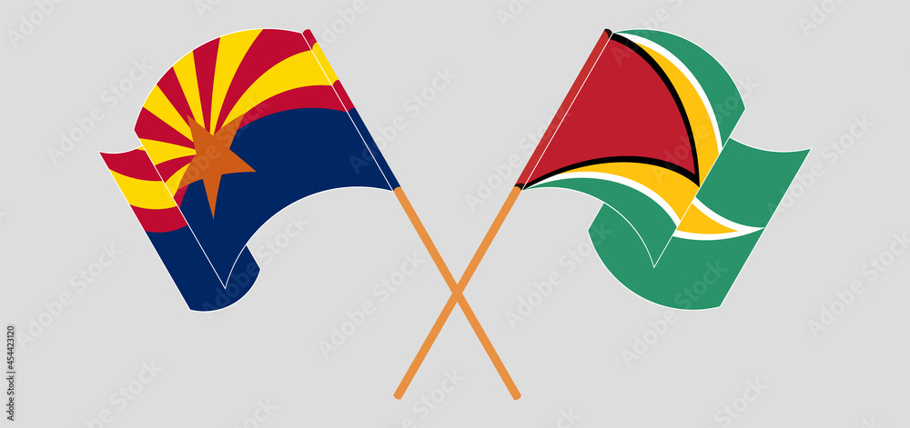 Crossed and waving flags of the State of Arizona and Guyana Crossed and waving flags of the State of Arizona and Guyana