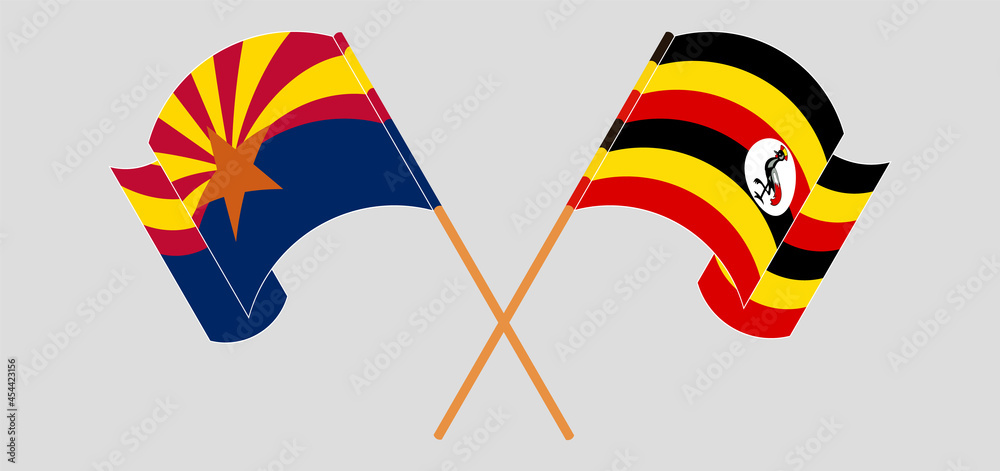 Crossed and waving flags of the State of Arizona and Uganda Crossed and waving flags of the State of Arizona and Uganda