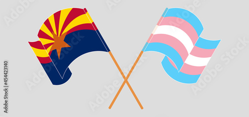 Crossed and waving flags of the State of Arizona and Transgender Pride