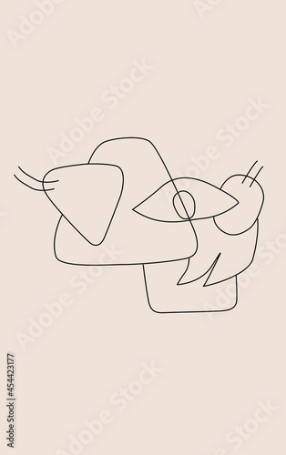 Minimal Modern Art Vector, Abstract Basic Shapes EyeShape Portait in Continuous Black Lines, Ideal for Abstract Sixties Decor photo