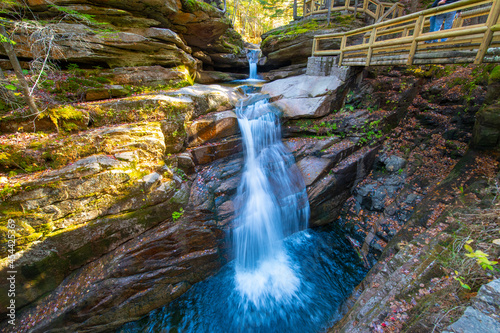 Sabbaday Falls with fall foliage on Kancamagus Highway in White Mountain National Forest, Waterville Valley, New Hampshire NH, USA.  photo