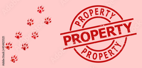 Canvas Print Distress Property stamp seal, and red love heart mosaic for tiger paw trace