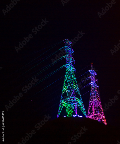 Torres de transmissão de energia, iluminadas à noite, bairro Jesus de Nazaré Vitória ES photo