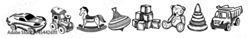 A set of children's toys drawn with a pen. Vector illustration
