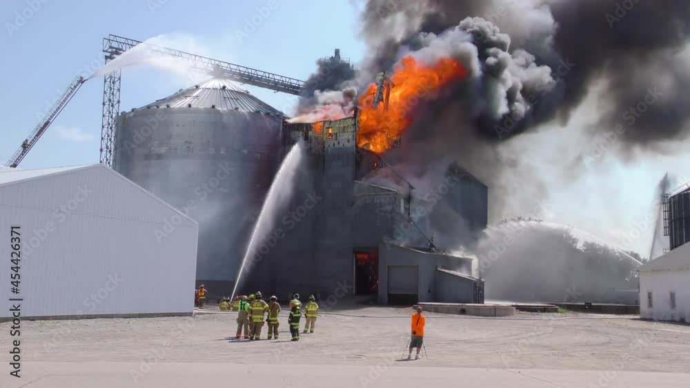 2021 - A large industrial fire in a grain silo storage facility on a farm in Iowa.
