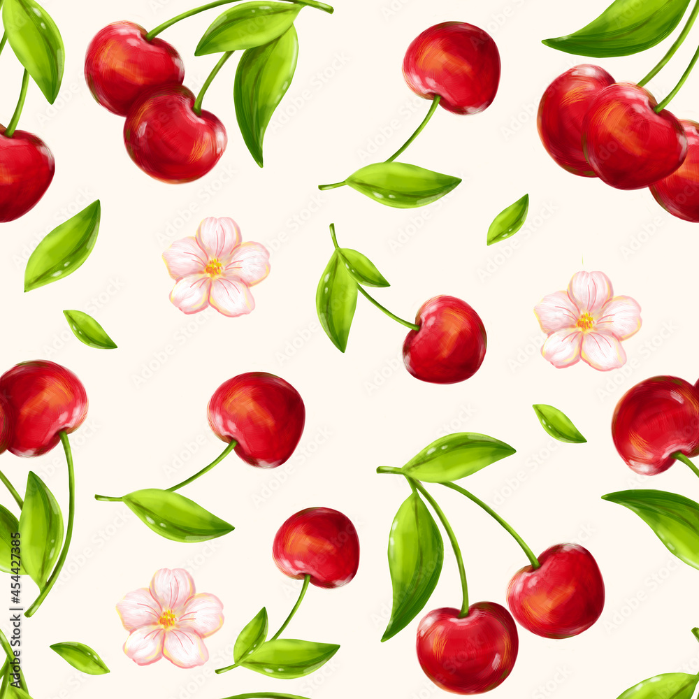 Seamless pattern of cherry. Digital illustration Seamless pattern of cherry. Digital illustration