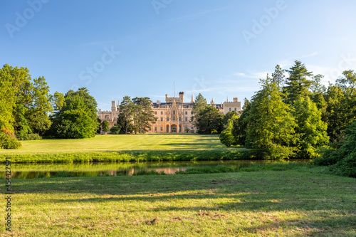 Lednice Chateau with beautiful gardens and parks on sunny summer day photo