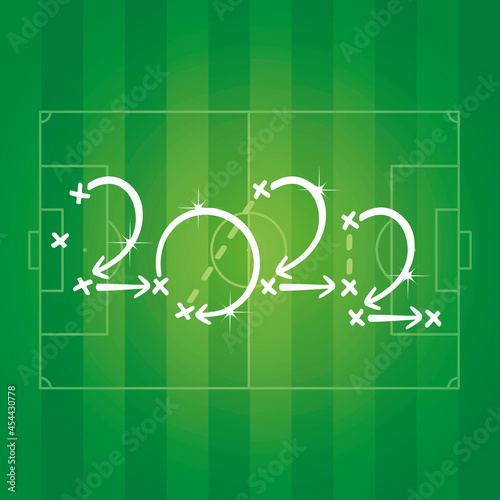 2022 New Year Soccer strategy arrows green field background